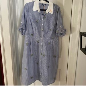 Modcloth cactus embroidered pin stripe shirt dress